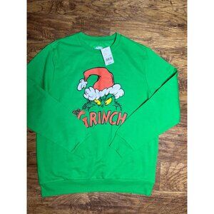 Grinch Christmas Sweatshirt Unisex Large Green Cotton Blend Fleece Pullover New